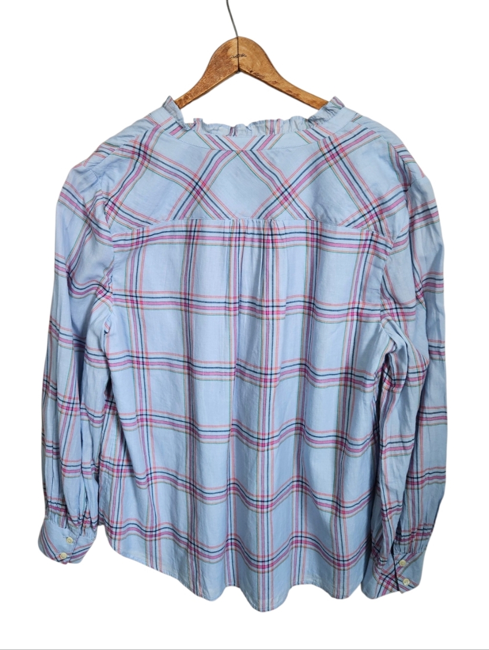 Talbots Light Blue Plaid Cotton Blouse, Size XL - Picture 5 of 6